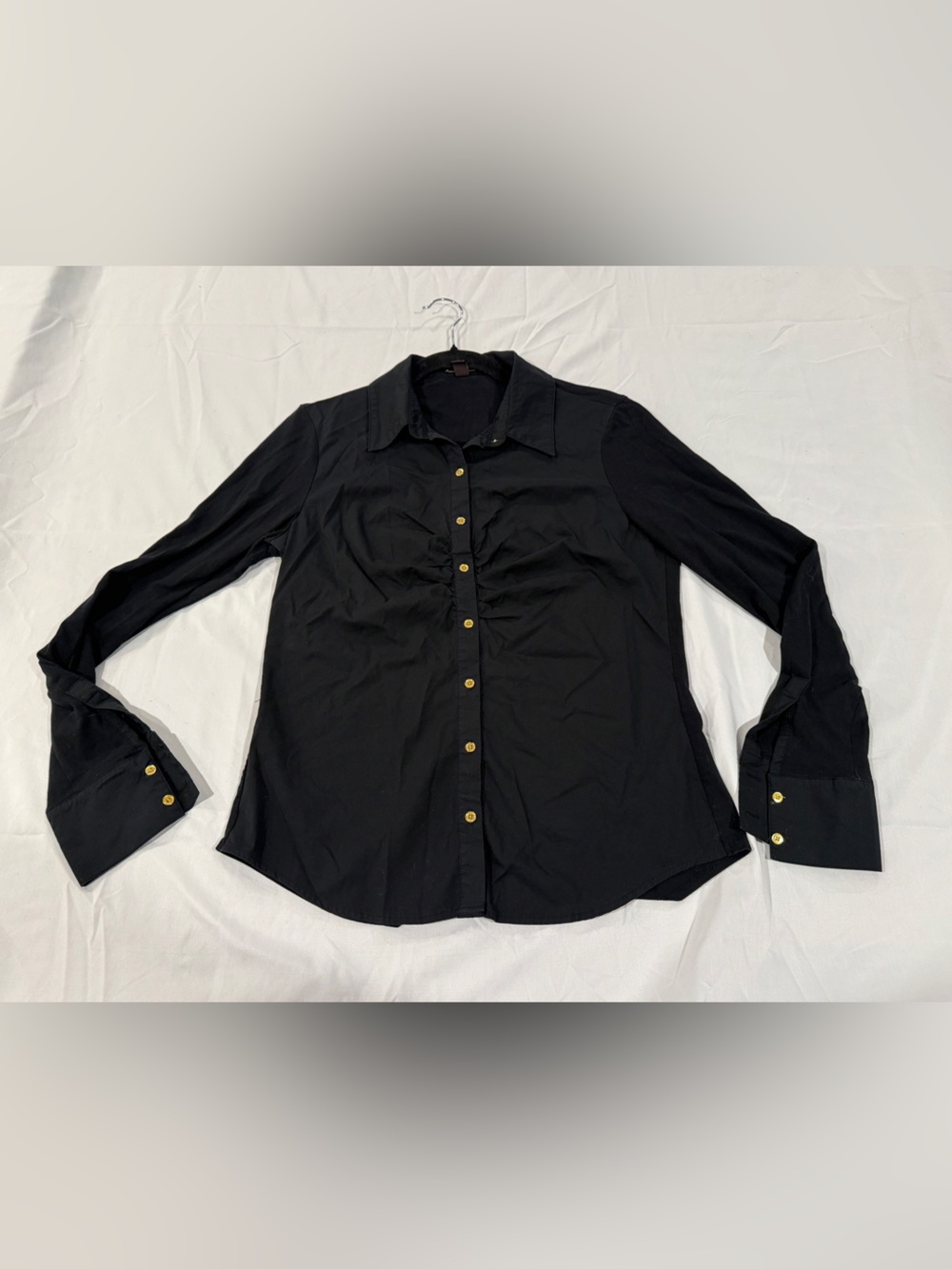 Dana Buchman Ruched Black Shirt Jacket with Gold Buttons